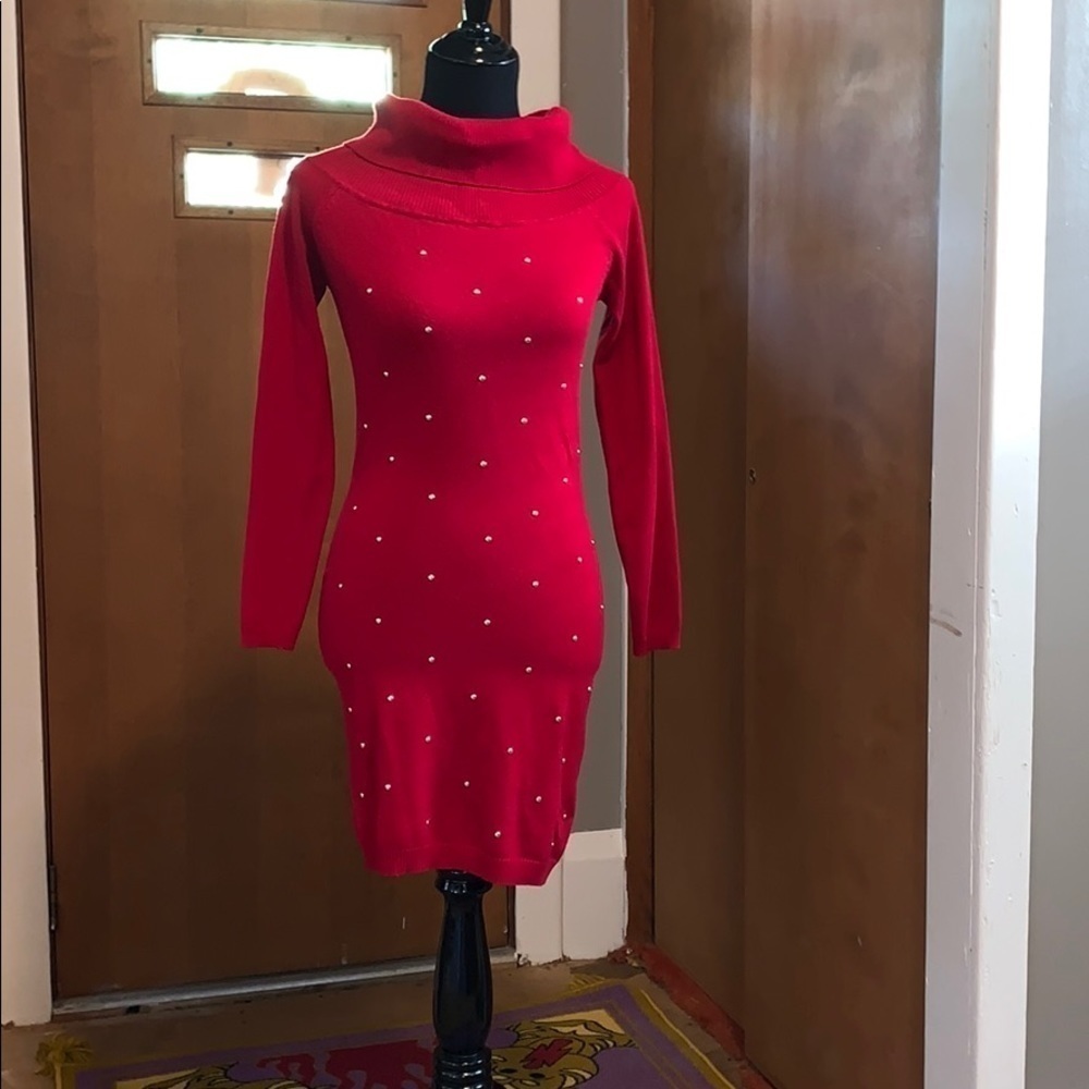 Derek heart red sweater dress with rhinestones